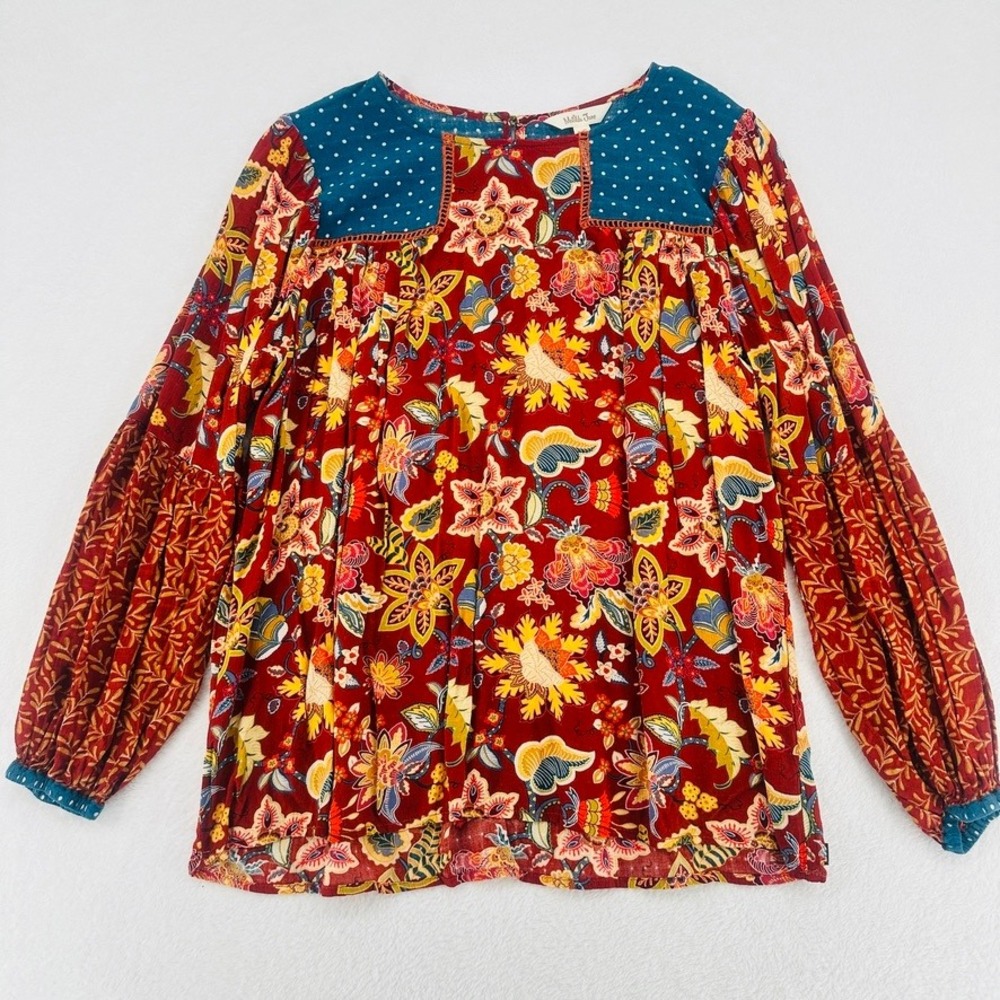 Matilda Jane Floral Boho Peasant Top Polka Dot Yoke Small